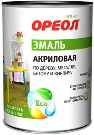 Эмаль акриловая Ореол, белая глянцевая, 0.9 кг купить в СОМ