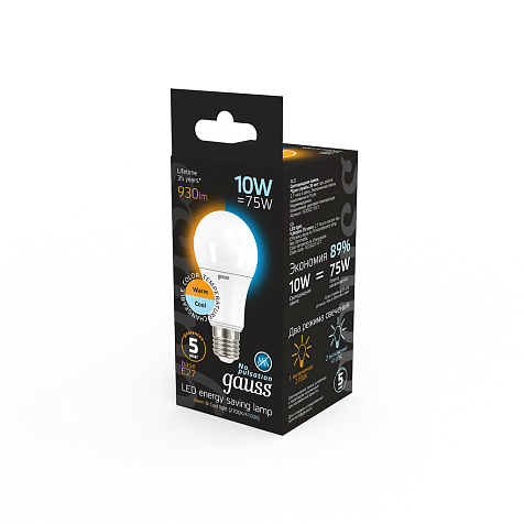 Лампа светодиодная Gauss 10Вт E27 A60 LED, 2700/4100К купить в СОМ