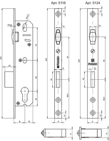 Корпус узкопрофильного замка с роликовой защёлкой  FUARO PROF5116-25 CP хром купить в СОМ